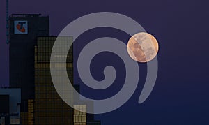 Super moon rise near Modern CBD buildings