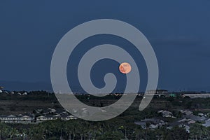 Super moon rising on August 12, 2014 over Honolulu, Hawaii