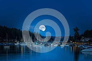 Super Moon Rising behind Mt.Rainier overlooking Gig Harbor