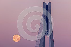 Super moon by Tadeusz Mazowiecki Bridge in Rzeszow