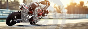 Super motorbike racing on the circuit track while driving at high speed AIG44