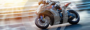 Super motorbike racing on the circuit track while driving at high speed AIG44