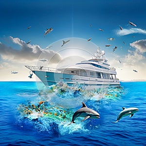 the super newest yacht is sailing on the blue ocea. Generative AI