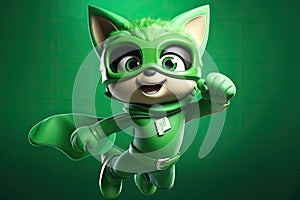 Super Paws Unleashed: A 3D-Generated Cat\'s Heroic Transformation on Green Gradient Background