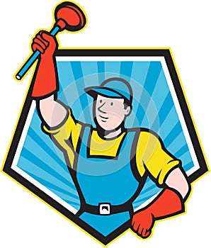 Super Plumber Wielding Plunger Pentagon Cartoon photo