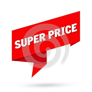 Super price sign. Super price paper origami speech bubble