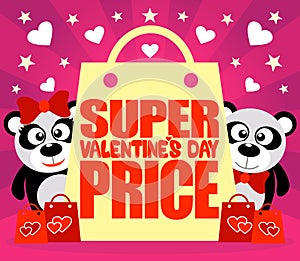 Super Price Valentine's day card with pandas