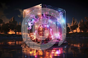 Super quantum computer of the future, abstract design of futuristic processor and microchips, blockchain computing, cryptocurrency