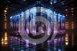 Super quantum computer of the future, abstract design of futuristic processor and microchips, blockchain computing, cryptocurrency