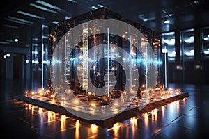 Super quantum computer of the future, abstract design of futuristic processor and microchips, blockchain computing, cryptocurrency