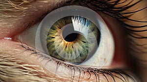 Super Realistic Cat Eye - Close Up Shot Of Green Eye In Light Amber And Gray photo