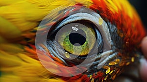Super Realistic Parrot Eye: Narrative-driven Visual Storytelling With Dark Amber And Amber Tones