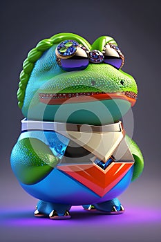 super rich happy pepe the frog. luxury, blue crystals, greg rutkowski, AI Generative Illustration Graphic Design Art