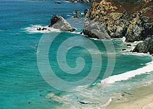 Super rugged rocky Big Sur California blue green ocean coastline