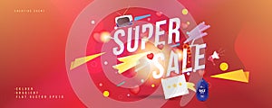 Super sale of 25 off. The concept for big discounts with voluminous text, a retro TV and red hearts on a red background with light