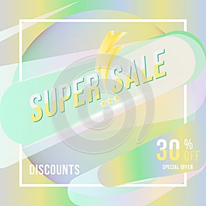 Super sale 30 discount square poster format and flyer. Template for design advertising and banner on colour background. Flat vecto