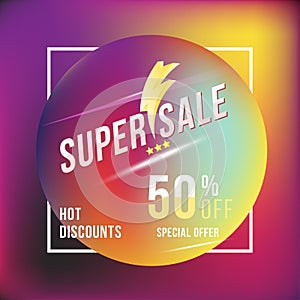 Super sale 50 discount square poster format and flyer. Template for design advertising and banner on colour background. Flat vecto