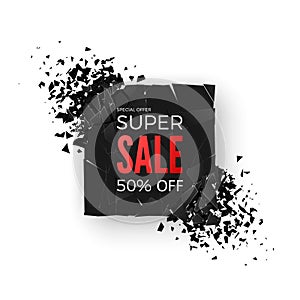 Super Sale Banner - 50% special offer. Layout with abstract explosion effect elements. Design concept. Vector
