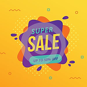 Super sale banner with abstract liquid shapes