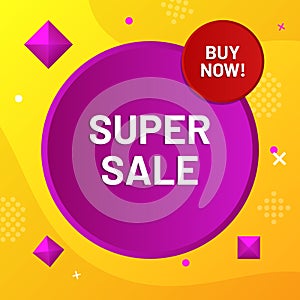 Super sale banner with buy now button, vector backgrounds