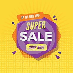Super sale banner with geometric shapes