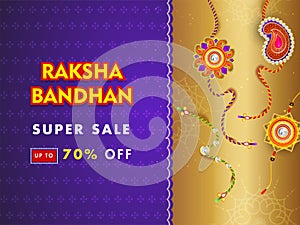 Super sale banner or poster design with 70% discount offer and different rakhi Wristbands.