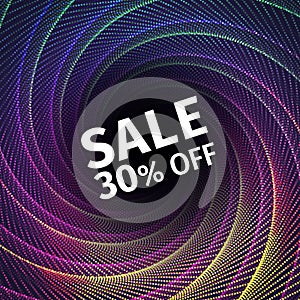 Super Sale banner template design. Abstract colorful spiral background.