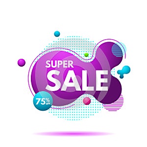 Super Sale Banner Template. Liquid Color Abstract geometric shapes. Fluid Gradient