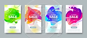 Super sale banners. Background with abstract multicolored fluid shape. Promo design up to 50% off.