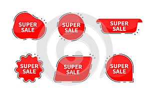 Super sale collection tags. Banner red colored. Flat linear promotion ribbon banners. Vector