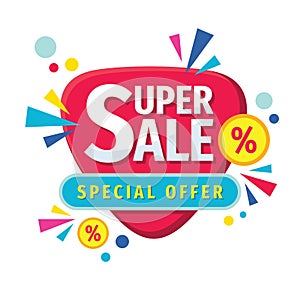 Super sale - concept banner vector illustration. Abstract discount percent promotion layout on white background. Special offer.