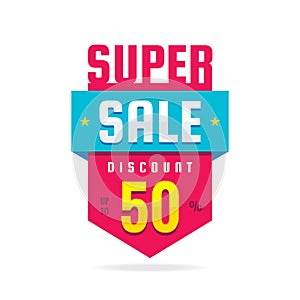 Super sale discount up to 50% - concept banner vector illustration. Special offer abstract vertical badge. Promotion layout. photo