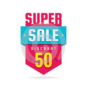 Super sale discount up to 50% - concept banner vector illustration. Special offer abstract vertical badge. Promotion layout. photo