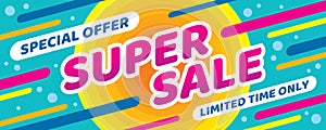 Super sale discount - vector layout concept illustration. Abstract horizontal advertising promotion banner. Special offer. Limited photo