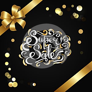 Super Sale Inscription with Golden Curved Elements