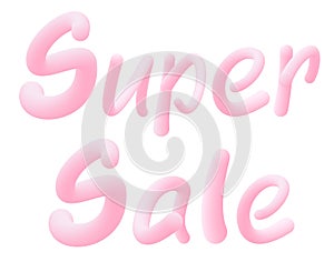 Super Sale . Letters made of chewing gum for design selling poster / banner promotion . Bubble Gum text. Isolated on white