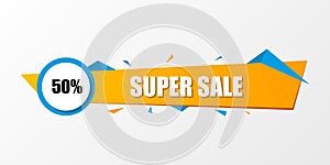 Super sale. Origami discount banner with percent. Vector