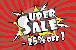 Super sale pricetag in comic pop art style