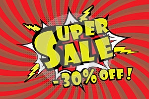 Super sale pricetag in comic pop art style