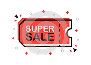Super sale, promo code, coupon code banner in flat design on white background. Vector.
