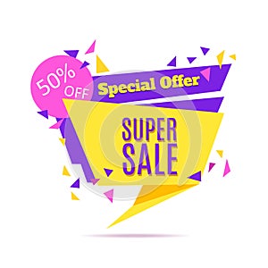 Super Sale and Special Offer paper banner. Sale background. Vector illustration.