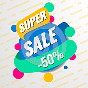 Super sale template. Sale and discounts. Up to 50 off Vector illustration. Promotion template design for print or web