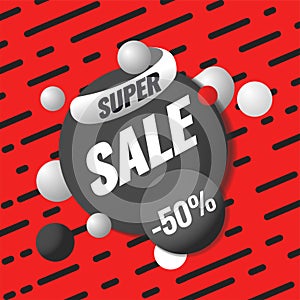 Super sale template. Sale and discounts. Up to 50 off Vector illustration. Promotion template design for print or web