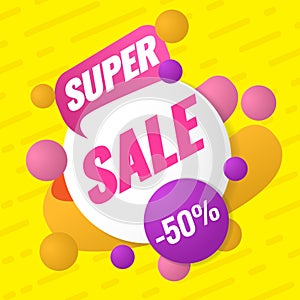 Super sale template. Sale and discounts. Up to 50 off Vector illustration. Promotion template design for print or web