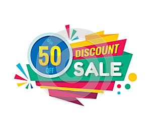 Super sale - vector creative banner illustration. Abstract concept discount 50% promotion layout on white background. Sticker.