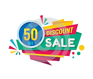 Super sale - vector creative banner illustration. Abstract concept discount 50% promotion layout on white background. Sticker. photo