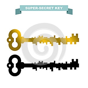 Super secret key. Old vintage retro key lock. Key opens a secret
