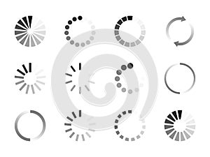 Super set different load icon. Circle website buffer loader or preloader. Download or upload status icon