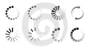 Super set different load icon. Circle website buffer loader or preloader. Download or upload status icon