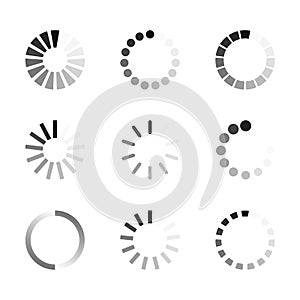 Super set different load icon. Circle website buffer loader or preloader. Download or upload status icon